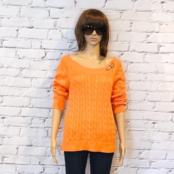 LAUREN by RALPH LAUREN - Classic cable knit scoop neck orange sweater - Picture 4 of 10